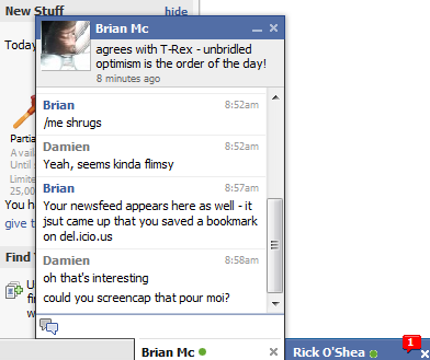 chat for facebook. I hope Brian Mc doesn't mind his chat shown here: Facebook Chat b