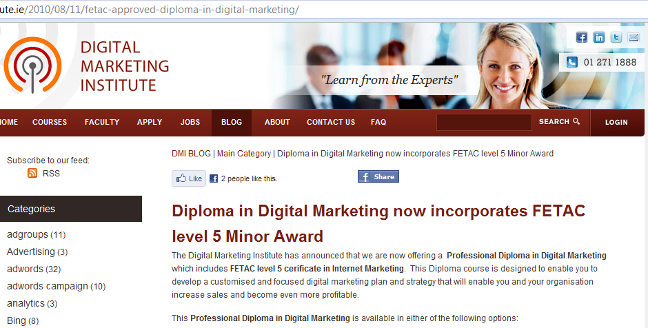 Digital Marketing Institute FETAC update